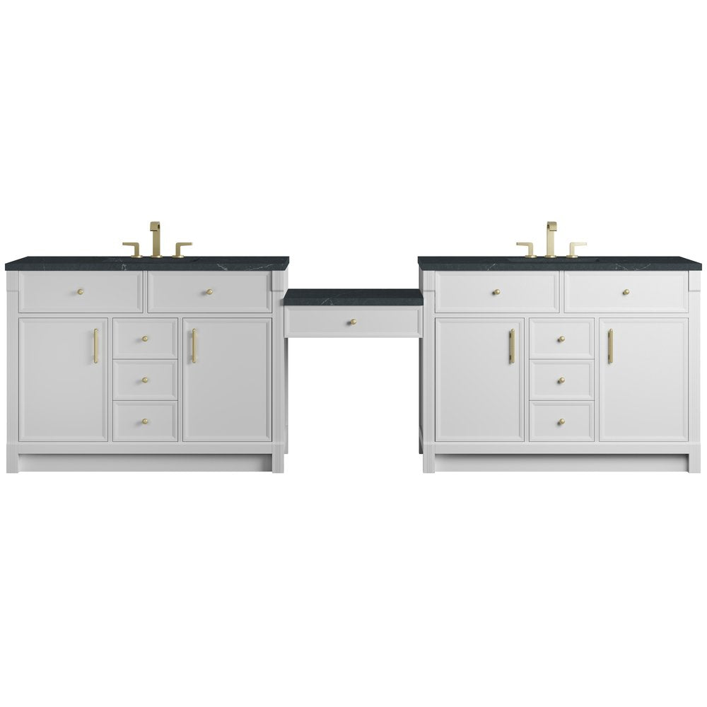 James Martin - Bellshire 120" Dual Vanity Set with 24" Make-Up Counter, Bright White w/3 cm Charcoal Soapstone Silestone Top - 660-VMC120-BW-3CSP view 1