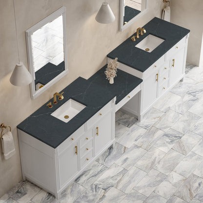 James Martin - Bellshire 120" Dual Vanity Set with 24" Make-Up Counter, Bright White w/3 cm Charcoal Soapstone Silestone Top - 660-VMC120-BW-3CSP view 4