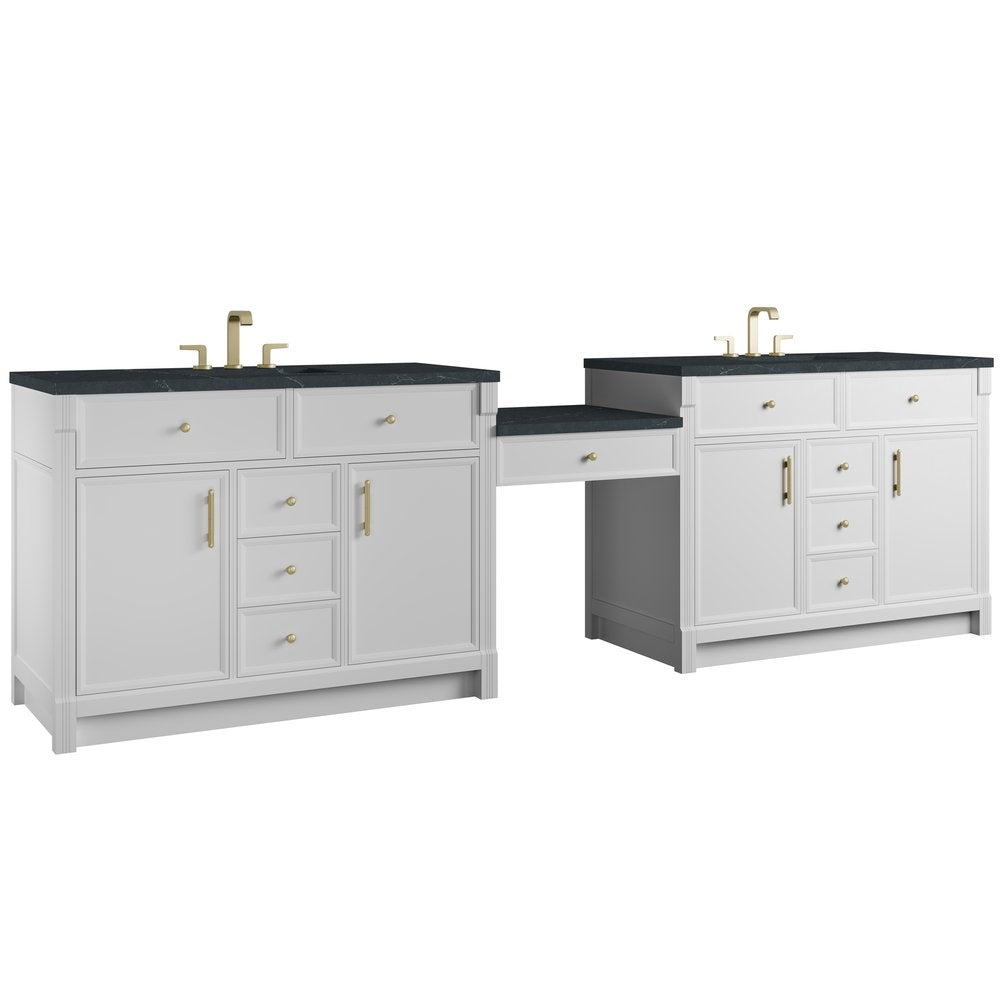 James Martin - Bellshire 120" Dual Vanity Set with 24" Make-Up Counter, Bright White w/3 cm Charcoal Soapstone Silestone Top - 660-VMC120-BW-3CSP view 5