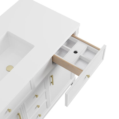 James Martin - Bellshire 120" Dual Vanity Set with 24" Make-Up Counter, Bright White w/3 cm Eternal Jasmine Pearl Silestone Top - 660-VMC120-BW-3EJP view 9