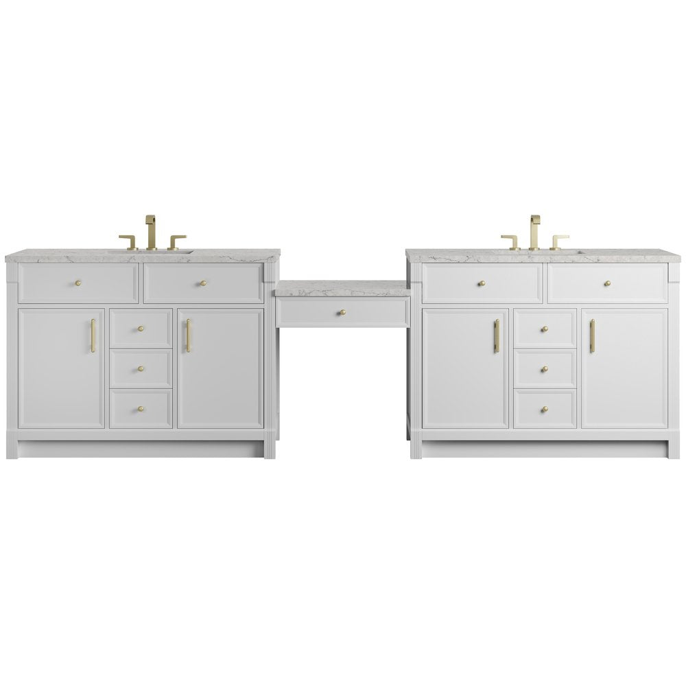 James Martin - Bellshire 120" Dual Vanity Set with 24" Make-Up Counter, Bright White w/3 cm Eternal Jasmine Pearl Silestone Top w/FreePower Wireless Charger - 660-VMC120-BW-FEJP view 1