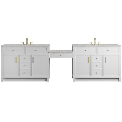 James Martin - Bellshire 120" Dual Vanity Set with 24" Make-Up Counter, Bright White w/3 cm Eternal Jasmine Pearl Silestone Top w/FreePower Wireless Charger - 660-VMC120-BW-FEJP view 1