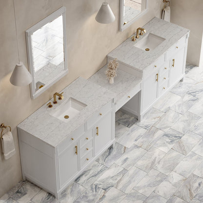 James Martin - Bellshire 120" Dual Vanity Set with 24" Make-Up Counter, Bright White w/3 cm Eternal Jasmine Pearl Silestone Top w/FreePower Wireless Charger - 660-VMC120-BW-FEJP view 4