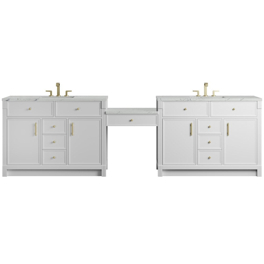 James Martin - Bellshire 120" Dual Vanity Set with 24" Make-Up Counter, Bright White w/3 cm Ethereal Noctis Silestone Top - 660-VMC120-BW-3ENC view 1