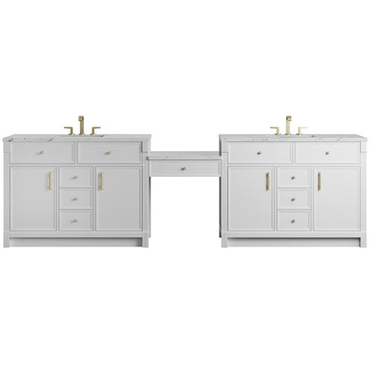 James Martin - Bellshire 120" Dual Vanity Set with 24" Make-Up Counter, Bright White w/3 cm Ethereal Noctis Silestone Top - 660-VMC120-BW-3ENC view 1