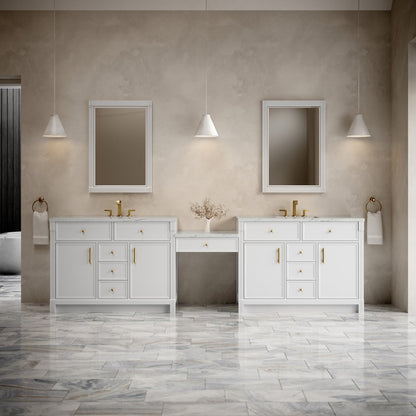 James Martin - Bellshire 120" Dual Vanity Set with 24" Make-Up Counter, Bright White w/3 cm Ethereal Noctis Silestone Top w/FreePower Wireless Charger - 660-VMC120-BW-FENC view 2