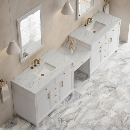James Martin - Bellshire 120" Dual Vanity Set with 24" Make-Up Counter, Bright White w/3 cm Ethereal Noctis Silestone Top w/FreePower Wireless Charger - 660-VMC120-BW-FENC view 4