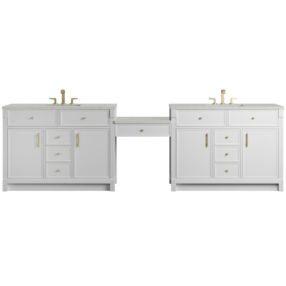James Martin - Bellshire 120" Dual Vanity Set with 24" Make-Up Counter, Bright White w/3 cm Lime Delight Silestone Top - 660-VMC120-BW-3LDL view 1