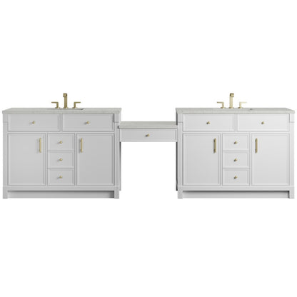 James Martin - Bellshire 120" Dual Vanity Set with 24" Make-Up Counter, Bright White w/3 cm Lime Delight Silestone Top - 660-VMC120-BW-3LDL view 1