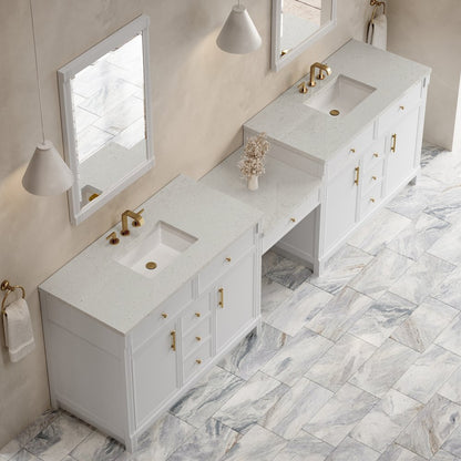 James Martin - Bellshire 120" Dual Vanity Set with 24" Make-Up Counter, Bright White w/3 cm Lime Delight Silestone Top - 660-VMC120-BW-3LDL view 4