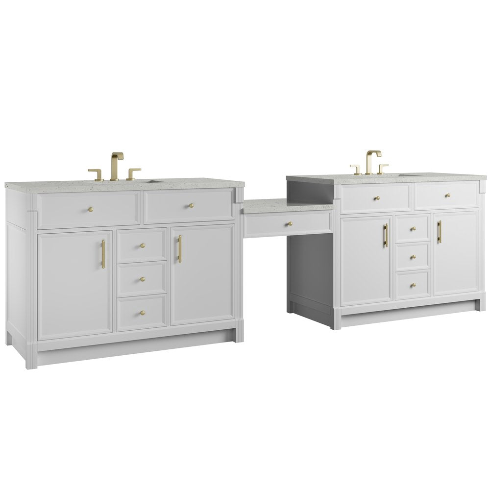 James Martin - Bellshire 120" Dual Vanity Set with 24" Make-Up Counter, Bright White w/3 cm Lime Delight Silestone Top - 660-VMC120-BW-3LDL view 5