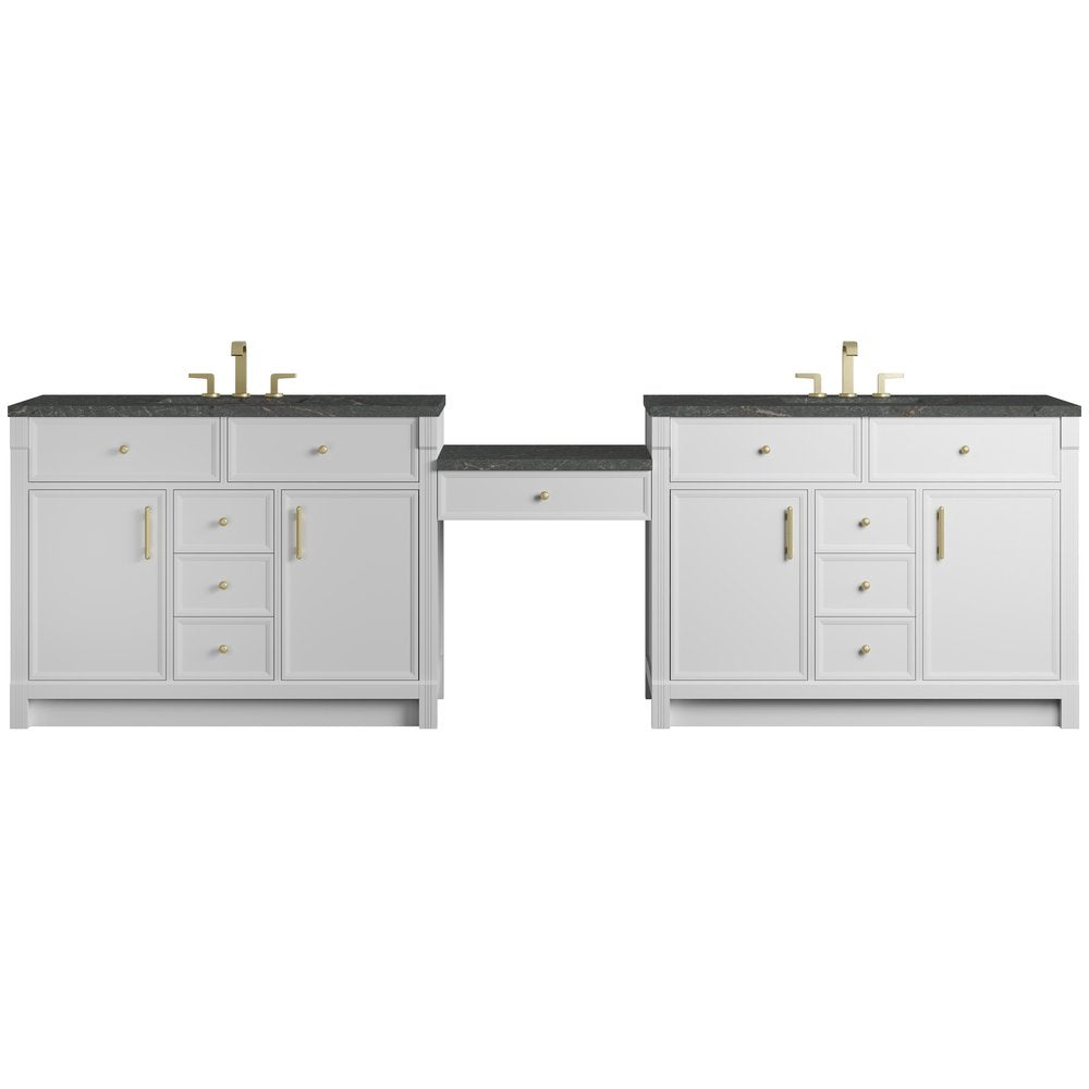 James Martin - Bellshire 120" Dual Vanity Set with 24" Make-Up Counter, Bright White w/3 cm Parisien Bleu Silestone Top w/FreePower Wireless Charger - 660-VMC120-BW-FPBL view 1