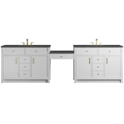 James Martin - Bellshire 120" Dual Vanity Set with 24" Make-Up Counter, Bright White w/3 cm Parisien Bleu Silestone Top w/FreePower Wireless Charger - 660-VMC120-BW-FPBL view 1