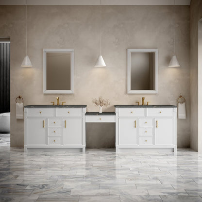 James Martin - Bellshire 120" Dual Vanity Set with 24" Make-Up Counter, Bright White w/3 cm Parisien Bleu Silestone Top w/FreePower Wireless Charger - 660-VMC120-BW-FPBL view 2
