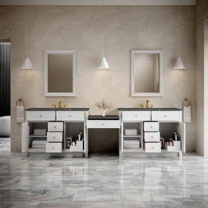James Martin - Bellshire 120" Dual Vanity Set with 24" Make-Up Counter, Bright White w/3 cm Parisien Bleu Silestone Top w/FreePower Wireless Charger - 660-VMC120-BW-FPBL view 3