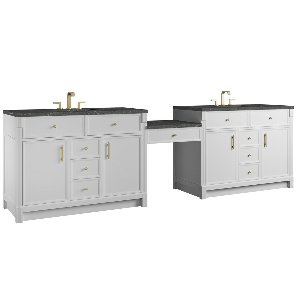 James Martin - Bellshire 120" Dual Vanity Set with 24" Make-Up Counter, Bright White w/3 cm Parisien Bleu Silestone Top w/FreePower Wireless Charger - 660-VMC120-BW-FPBL view 4