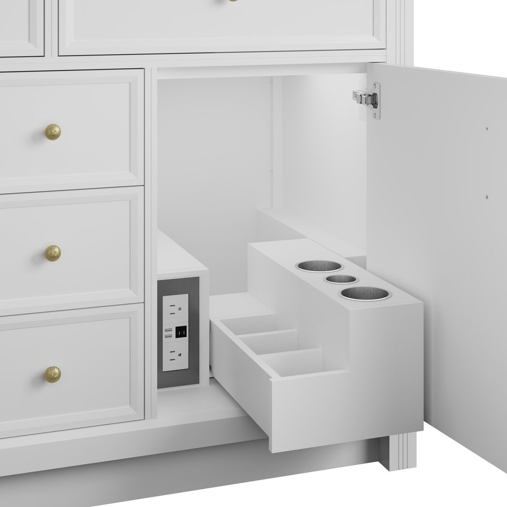 James Martin - Bellshire 120" Dual Vanity Set with 24" Make-Up Counter, Bright White w/3 cm Parisien Bleu Silestone Top w/FreePower Wireless Charger - 660-VMC120-BW-FPBL view 7