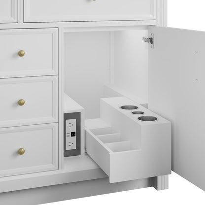 James Martin - Bellshire 120" Dual Vanity Set with 24" Make-Up Counter, Bright White w/3 cm Parisien Bleu Silestone Top w/FreePower Wireless Charger - 660-VMC120-BW-FPBL view 7