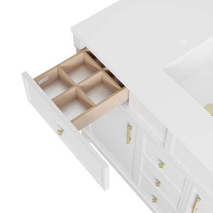 James Martin - Bellshire 120" Dual Vanity Set with 24" Make-Up Counter, Bright White w/3 cm Parisien Bleu Silestone Top w/FreePower Wireless Charger - 660-VMC120-BW-FPBL view 9