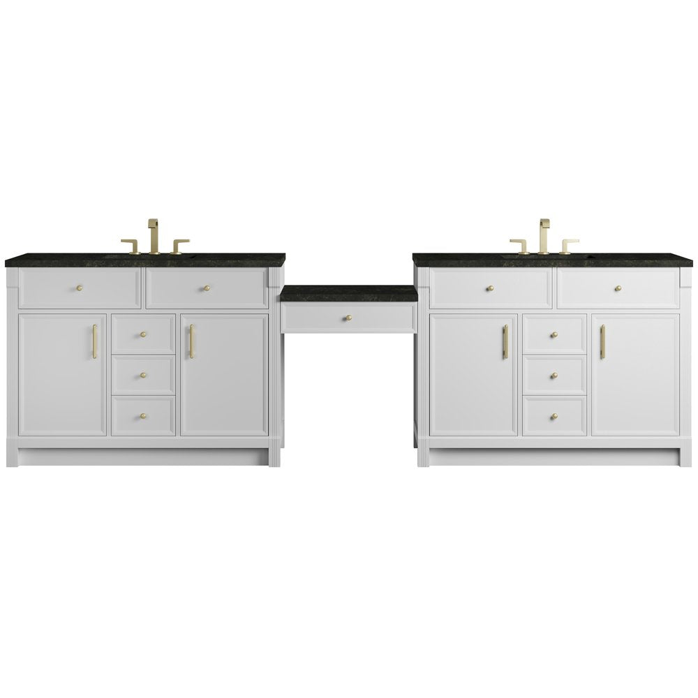 James Martin - Bellshire 120" Dual Vanity Set with 24" Make-Up Counter, Bright White w/3 cm Phantome Eclos Top - 660-VMC120-BW-3PHT view 1
