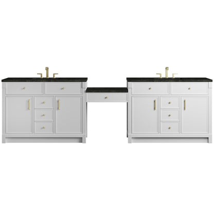 James Martin - Bellshire 120" Dual Vanity Set with 24" Make-Up Counter, Bright White w/3 cm Phantome Eclos Top - 660-VMC120-BW-3PHT view 1