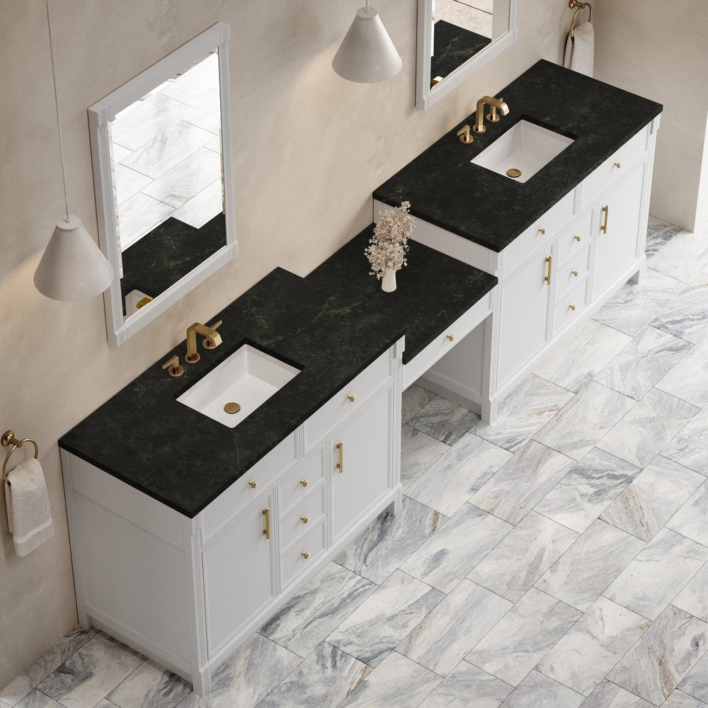 James Martin - Bellshire 120" Dual Vanity Set with 24" Make-Up Counter, Bright White w/3 cm Phantome Eclos Top - 660-VMC120-BW-3PHT view 4