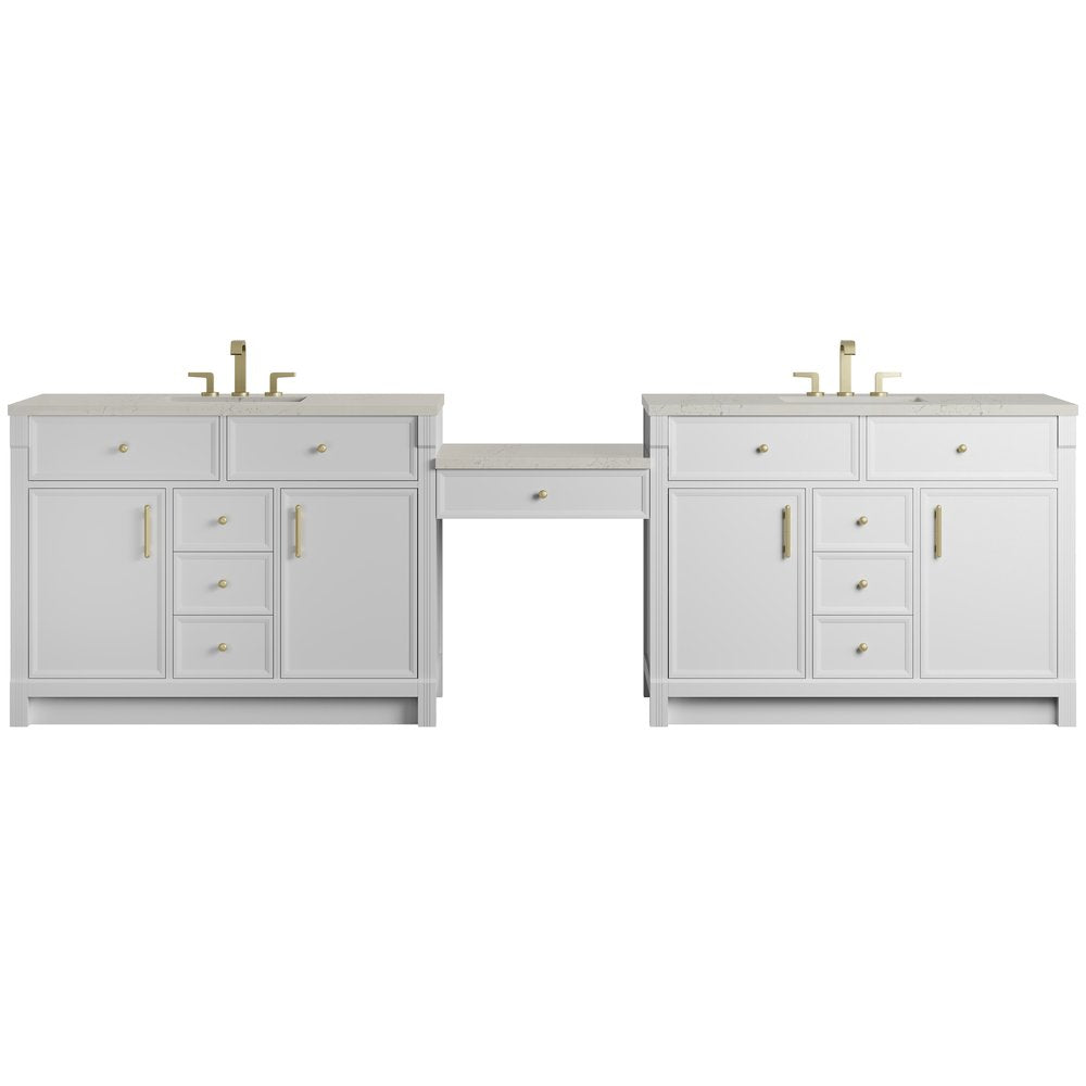 James Martin - Bellshire 120" Dual Vanity Set with 24" Make-Up Counter, Bright White w/3 cm Siberian Silestone Top - 660-VMC120-BW-3SFR view 1