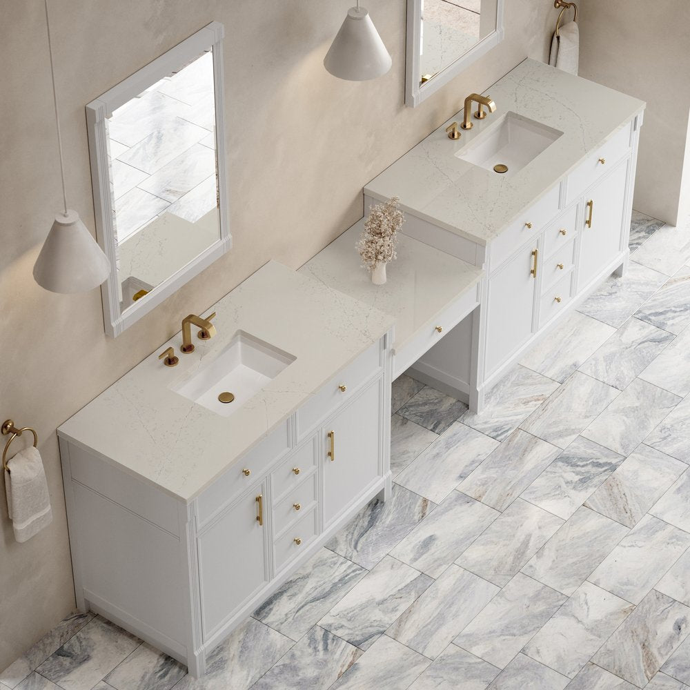 James Martin - Bellshire 120" Dual Vanity Set with 24" Make-Up Counter, Bright White w/3 cm Siberian Silestone Top - 660-VMC120-BW-3SFR view 4