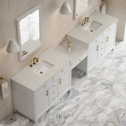 James Martin - Bellshire 120" Dual Vanity Set with 24" Make-Up Counter, Bright White w/3 cm Siberian Silestone Top - 660-VMC120-BW-3SFR view 4