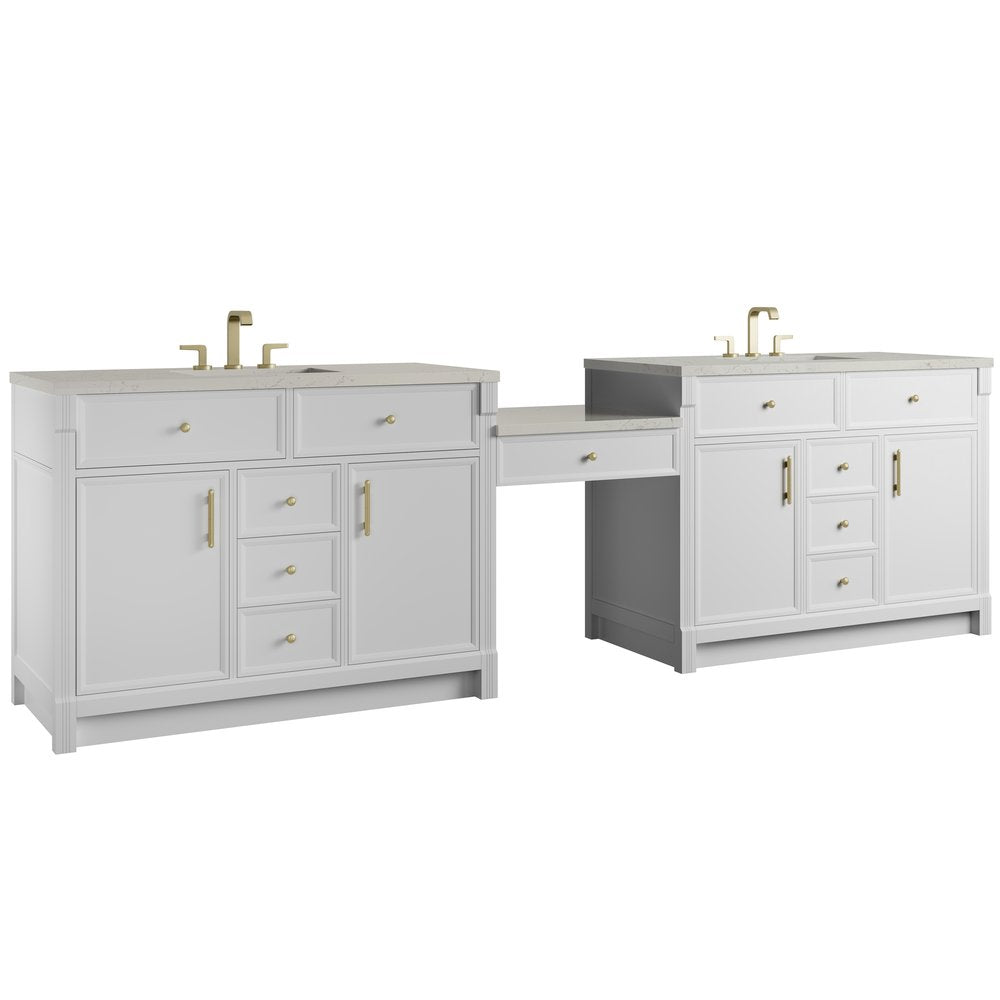 James Martin - Bellshire 120" Dual Vanity Set with 24" Make-Up Counter, Bright White w/3 cm Siberian Silestone Top - 660-VMC120-BW-3SFR view 5