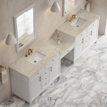 James Martin - Bellshire 120" Dual Vanity Set with 24" Make-Up Counter, Bright White w/3 cm Tajnar Eclos Top - 660-VMC120-BW-3TJR view 4