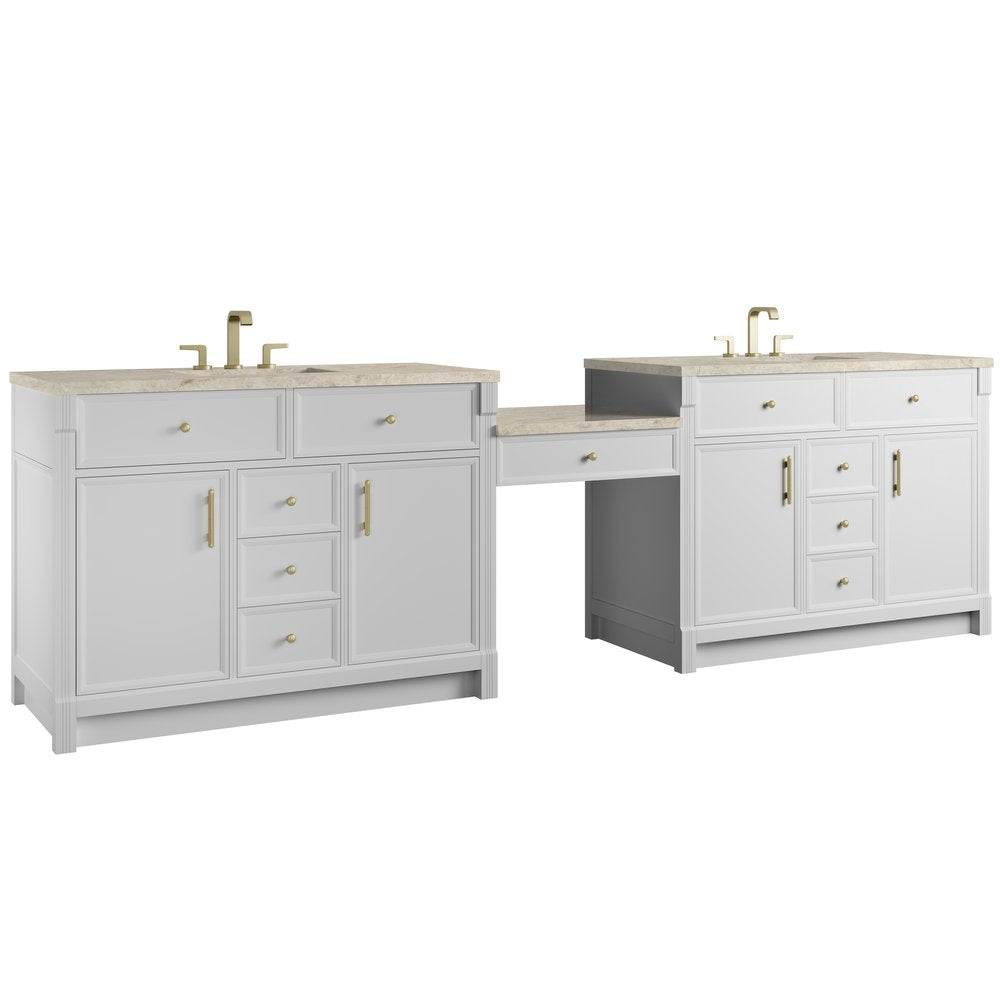 James Martin - Bellshire 120" Dual Vanity Set with 24" Make-Up Counter, Bright White w/3 cm Tajnar Eclos Top - 660-VMC120-BW-3TJR view 5