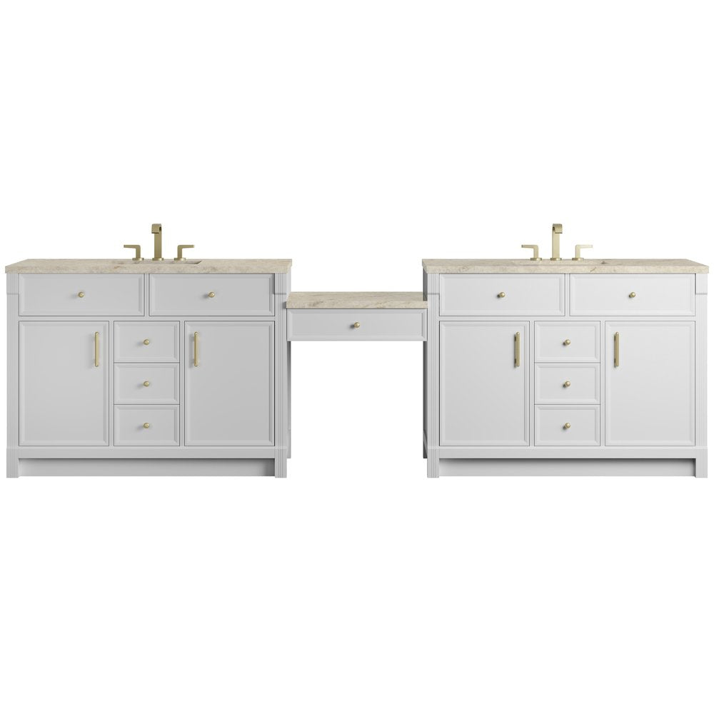 James Martin - Bellshire 120" Dual Vanity Set with 24" Make-Up Counter, Bright White w/3 cm Tajnar Eclos Top w/FreePower Wireless Charger - 660-VMC120-BW-FTJR view 1