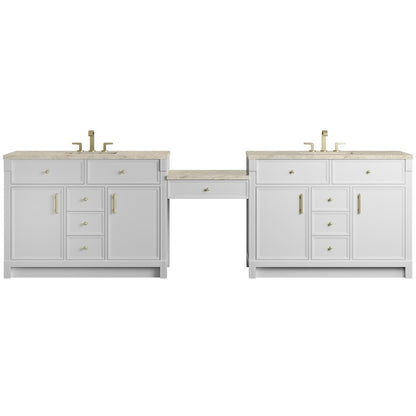 James Martin - Bellshire 120" Dual Vanity Set with 24" Make-Up Counter, Bright White w/3 cm Tajnar Eclos Top w/FreePower Wireless Charger - 660-VMC120-BW-FTJR view 1