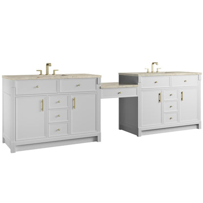 James Martin - Bellshire 120" Dual Vanity Set with 24" Make-Up Counter, Bright White w/3 cm Tajnar Eclos Top w/FreePower Wireless Charger - 660-VMC120-BW-FTJR view 4