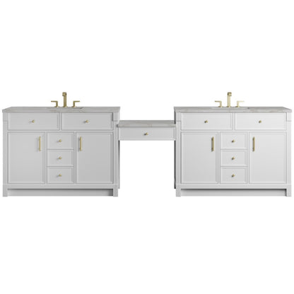 James Martin - Bellshire 120" Dual Vanity Set with 24" Make-Up Counter, Bright White w/3 cm Victorian Silver Silestone Top - 660-VMC120-BW-3VSL view 1