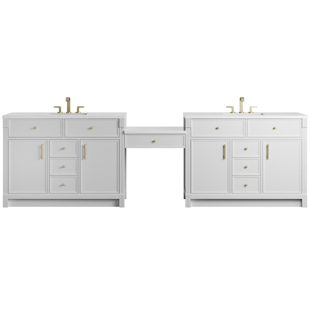 James Martin - Bellshire 120" Dual Vanity Set with 24" Make-Up Counter, Bright White w/3 cm White Zeus Silestone Top - 660-VMC120-BW-3WZ view 1