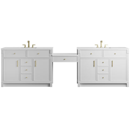 James Martin - Bellshire 120" Dual Vanity Set with 24" Make-Up Counter, Bright White w/3 cm White Zeus Silestone Top - 660-VMC120-BW-3WZ view 1
