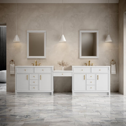James Martin - Bellshire 120" Dual Vanity Set with 24" Make-Up Counter, Bright White w/3 cm White Zeus Silestone Top - 660-VMC120-BW-3WZ view 2