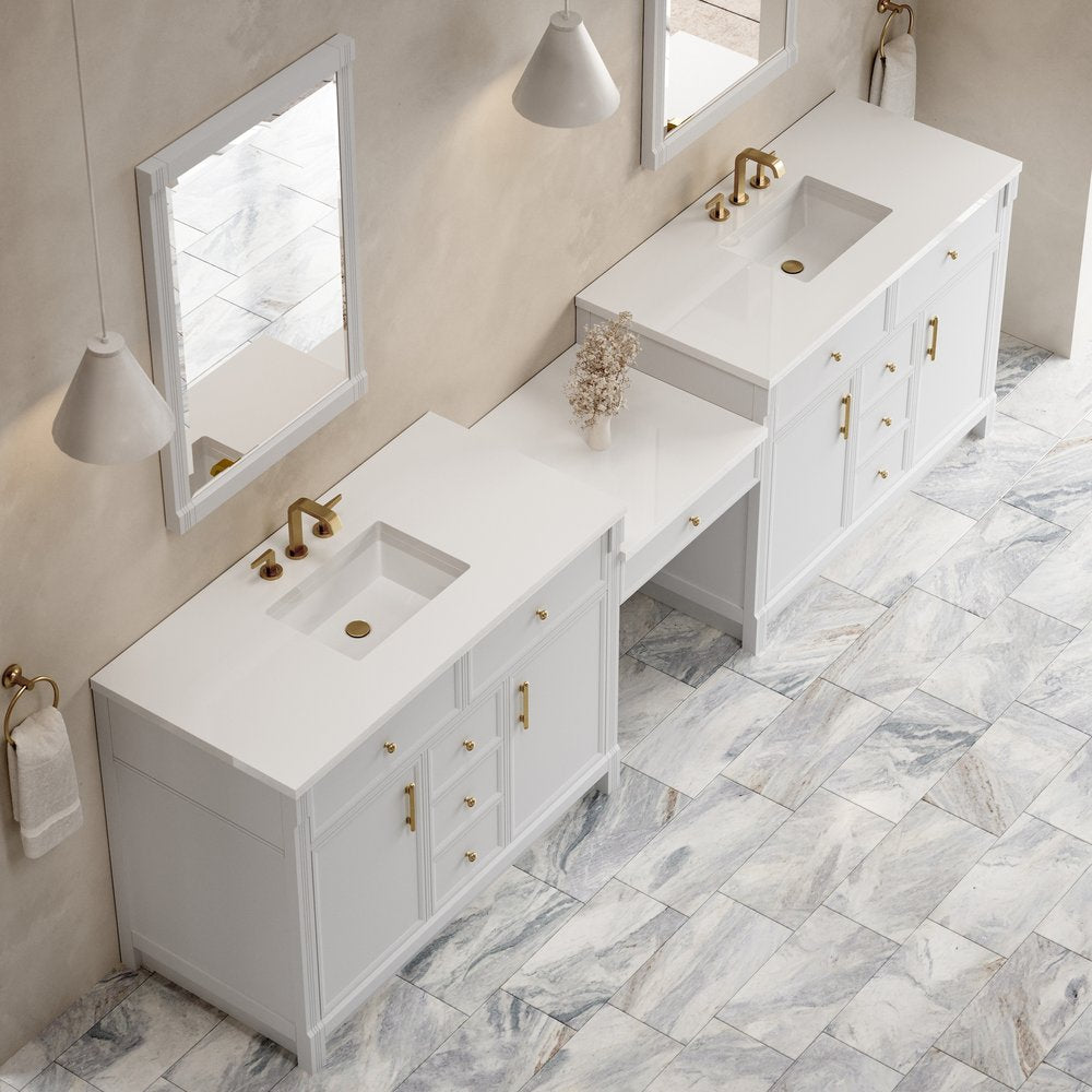 James Martin - Bellshire 120" Dual Vanity Set with 24" Make-Up Counter, Bright White w/3 cm White Zeus Silestone Top - 660-VMC120-BW-3WZ view 4