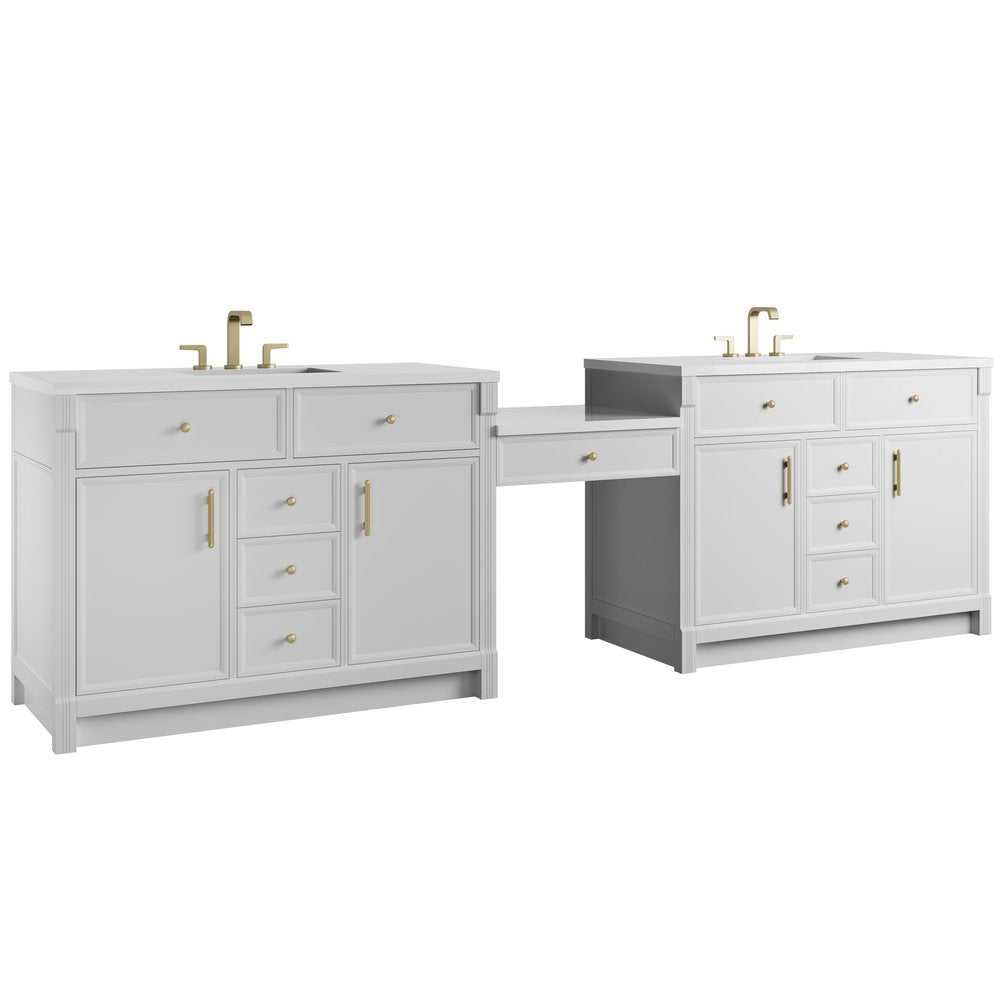 James Martin - Bellshire 120" Dual Vanity Set with 24" Make-Up Counter, Bright White w/3 cm White Zeus Silestone Top - 660-VMC120-BW-3WZ view 5