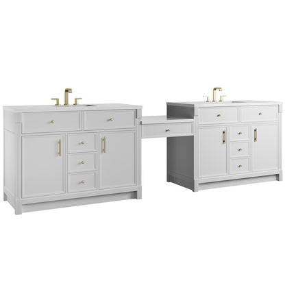 James Martin - Bellshire 120" Dual Vanity Set with 24" Make-Up Counter, Bright White w/3 cm White Zeus Silestone Top - 660-VMC120-BW-3WZ view 5