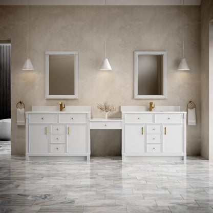 James Martin - Bellshire 120" Dual Vanity Set with 24" Make-Up Counter, Bright White w/Single Hole 3 cm White Zeus Silestone Top & Backsplash - 660-VMC120-BW-1WZ view 2