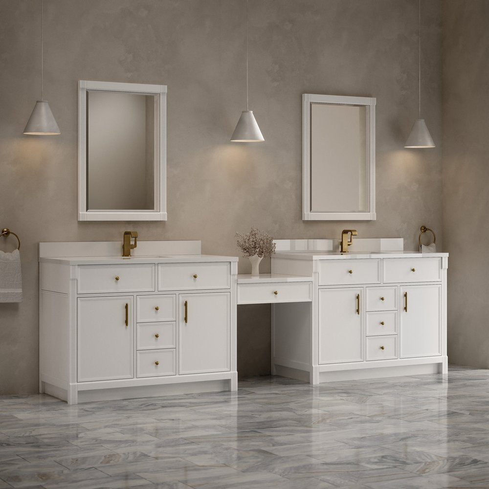 James Martin - Bellshire 120" Dual Vanity Set with 24" Make-Up Counter, Bright White w/Single Hole 3 cm White Zeus Silestone Top & Backsplash - 660-VMC120-BW-1WZ view 3