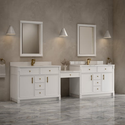 James Martin - Bellshire 120" Dual Vanity Set with 24" Make-Up Counter, Bright White w/Single Hole 3 cm White Zeus Silestone Top & Backsplash - 660-VMC120-BW-1WZ view 3