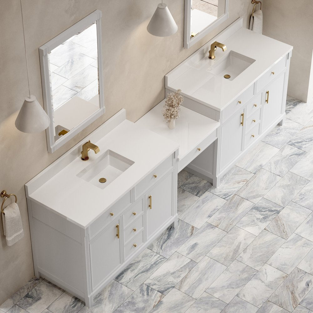 James Martin - Bellshire 120" Dual Vanity Set with 24" Make-Up Counter, Bright White w/Single Hole 3 cm White Zeus Silestone Top & Backsplash - 660-VMC120-BW-1WZ view 5