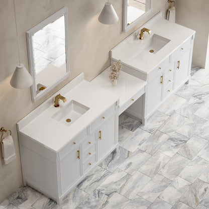James Martin - Bellshire 120" Dual Vanity Set with 24" Make-Up Counter, Bright White w/Single Hole 3 cm White Zeus Silestone Top & Backsplash - 660-VMC120-BW-1WZ view 5