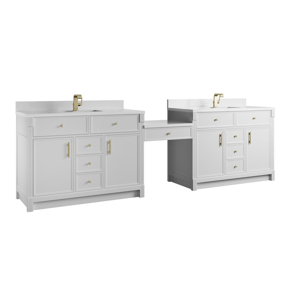 James Martin - Bellshire 120" Dual Vanity Set with 24" Make-Up Counter, Bright White w/Single Hole 3 cm White Zeus Silestone Top & Backsplash - 660-VMC120-BW-1WZ view 6