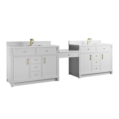 James Martin - Bellshire 120" Dual Vanity Set with 24" Make-Up Counter, Bright White w/Single Hole 3 cm White Zeus Silestone Top & Backsplash - 660-VMC120-BW-1WZ view 6