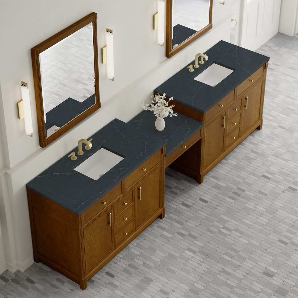 James Martin - Bellshire 120" Dual Vanity Set with 24" Make-Up Counter, Honey Oak w/3 cm Charcoal Soapstone Silestone Top - 660-VMC120-HNO-3CSP view 4